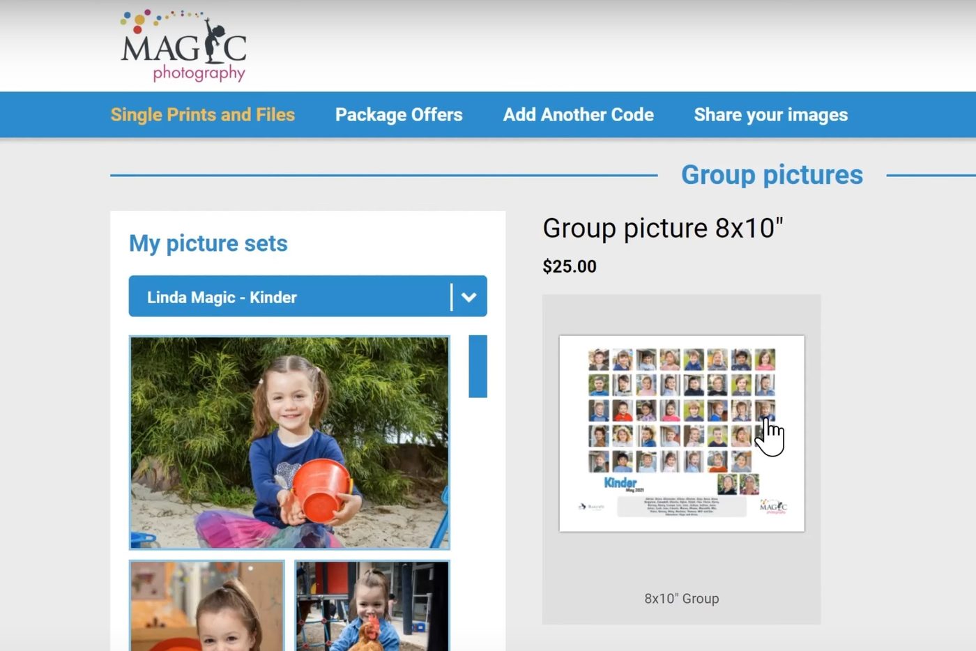 Single images, group photos and checkout — Magic Photography ordering gallery